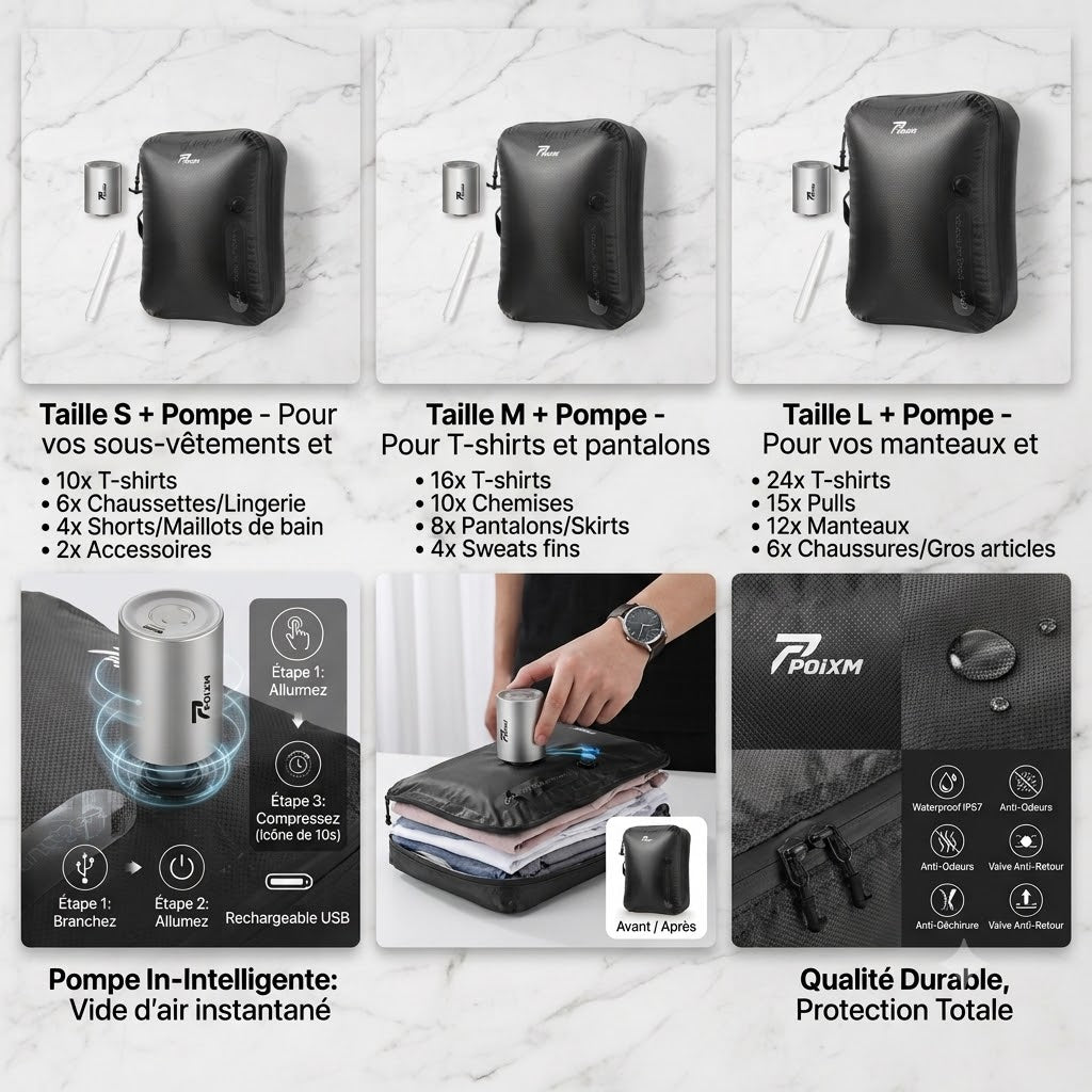 Sac de Compression Sous Vide TPU – Rangement Voyage (S / M / L)