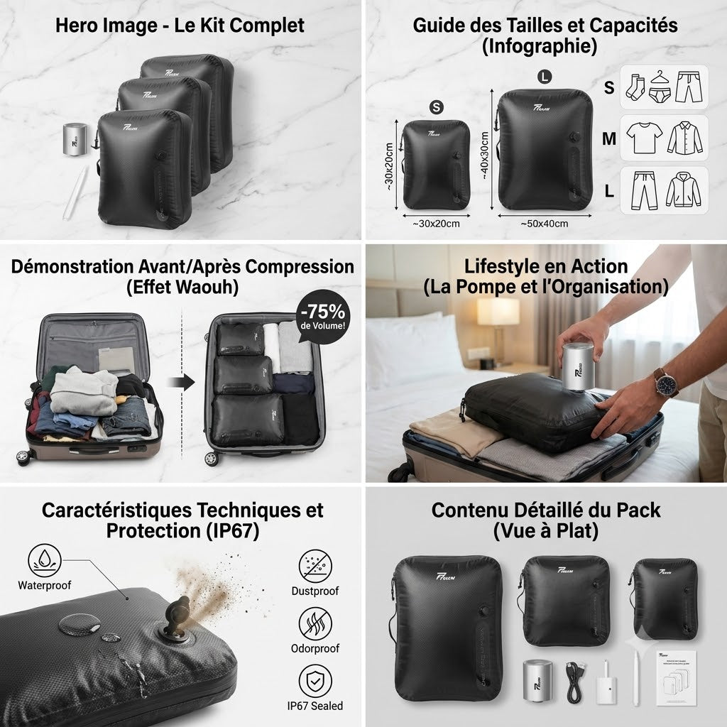 Sac de Compression Sous Vide TPU – Rangement Voyage (S / M / L)